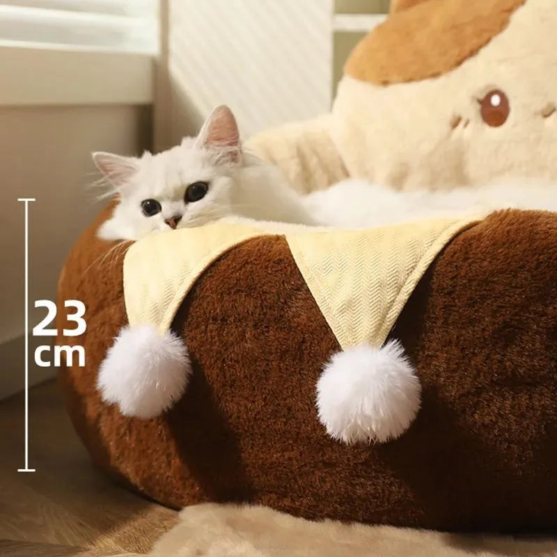 Round pet bed for cats and dogs with soft cushion and polyester cover