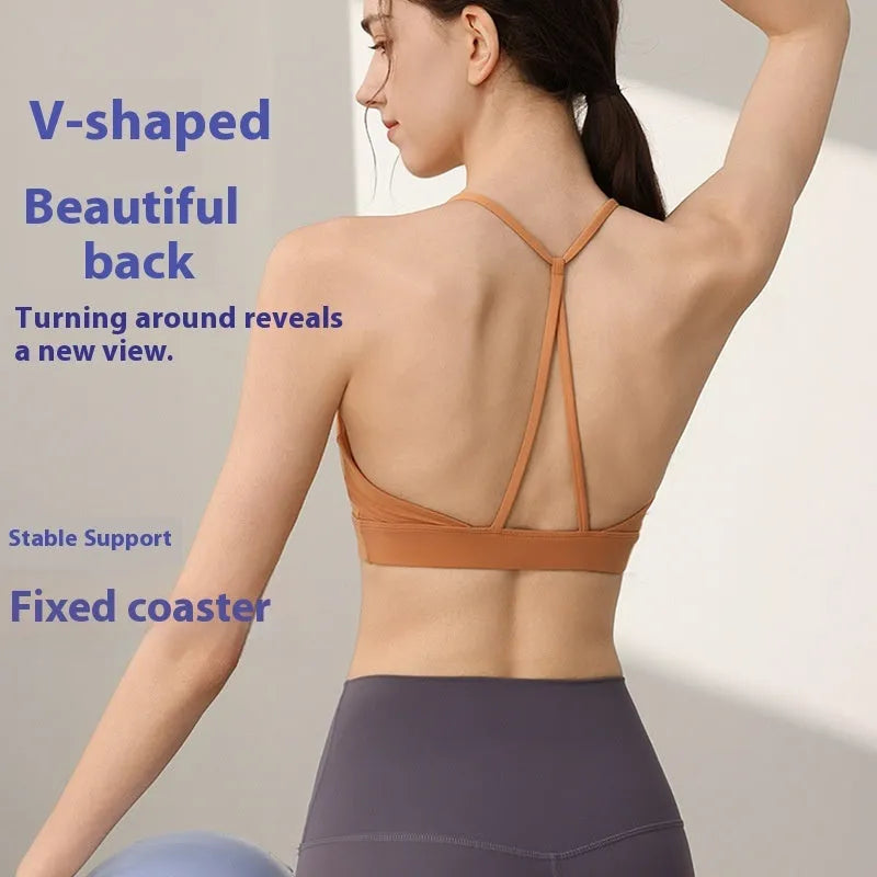 Women's high-strength sports vest with fixed double-shoulder straps in nylon fabric.
