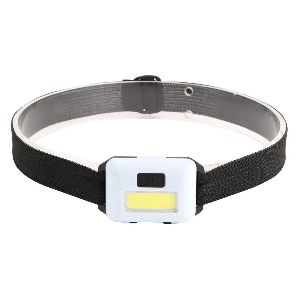 Compact outdoor mini LED headlight with adjustable headband in black, blue, or red.