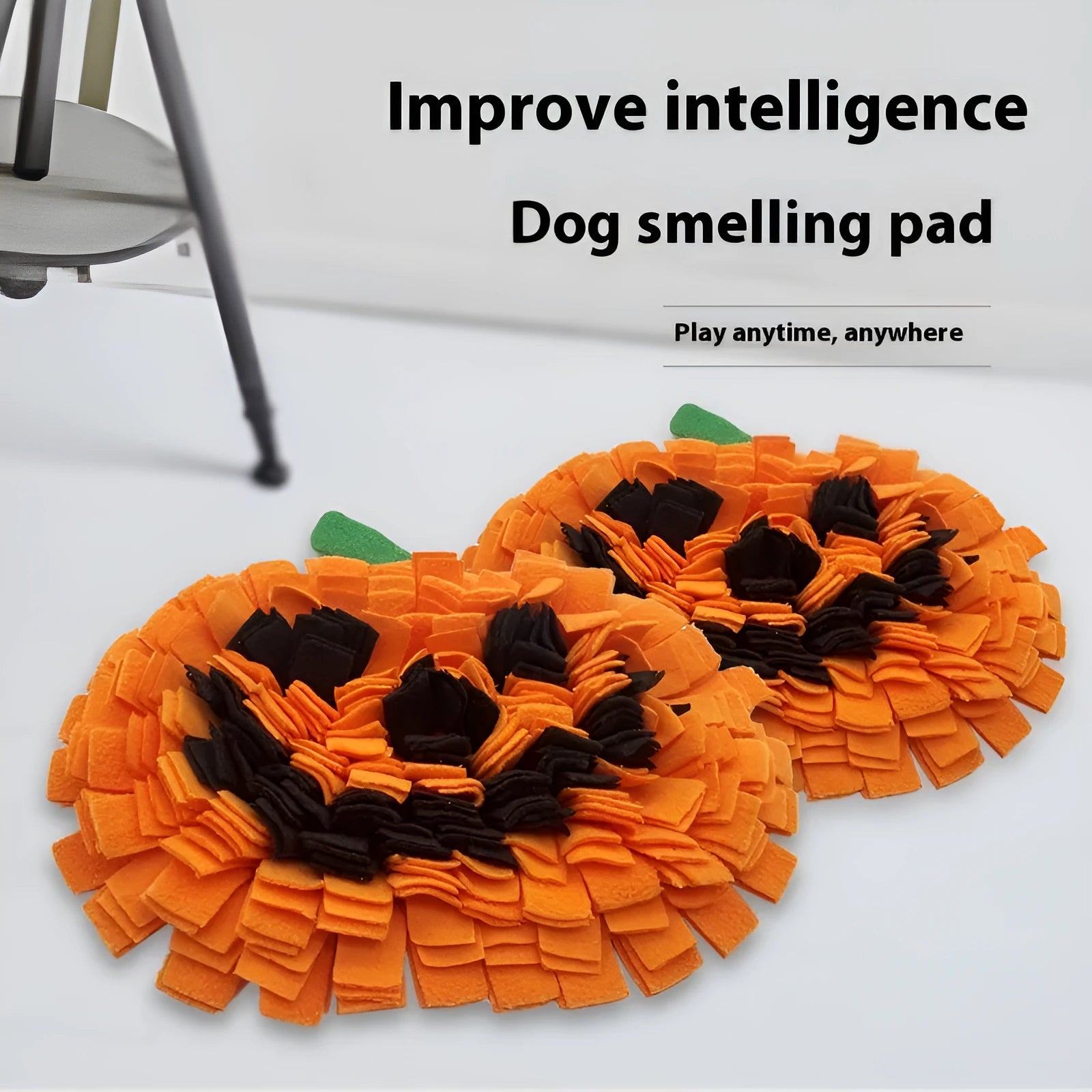 Orange pumpkin-shaped pet smell mat made of polar fleece for dog training and slow feeding.