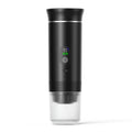 Black portable capsule coffee machine for electric car travel with LCD display and compact 80ml water tank