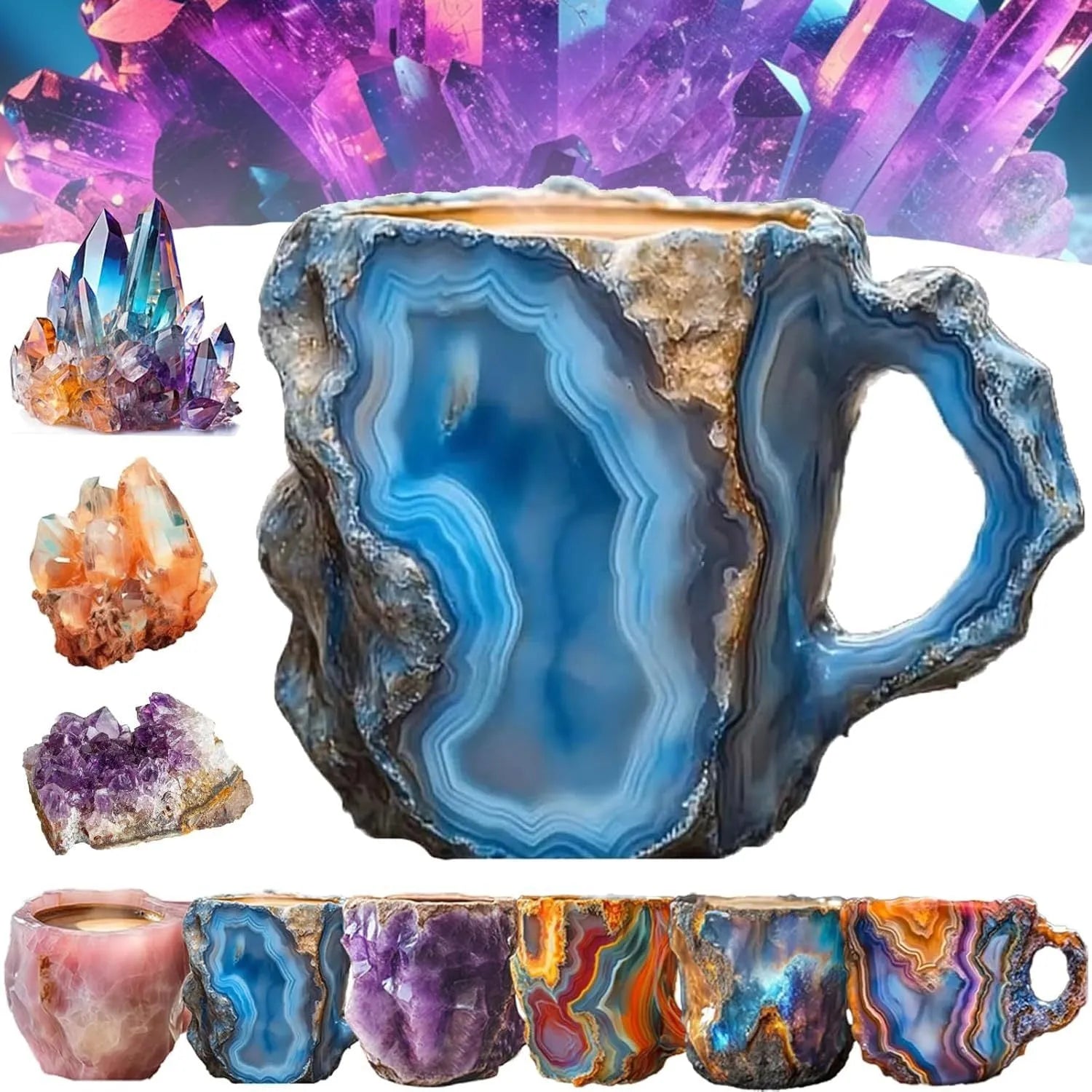 A 400ml resin coffee mug with a crystal-like textured design and a handle, shown in a purple colour.