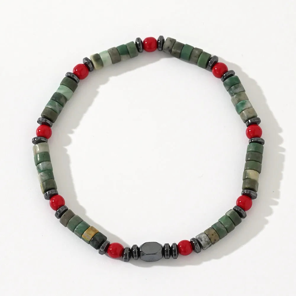 Bohemian cylindrical natural stone beads string bracelet, hand-woven semi-precious stone fashion ornament for men