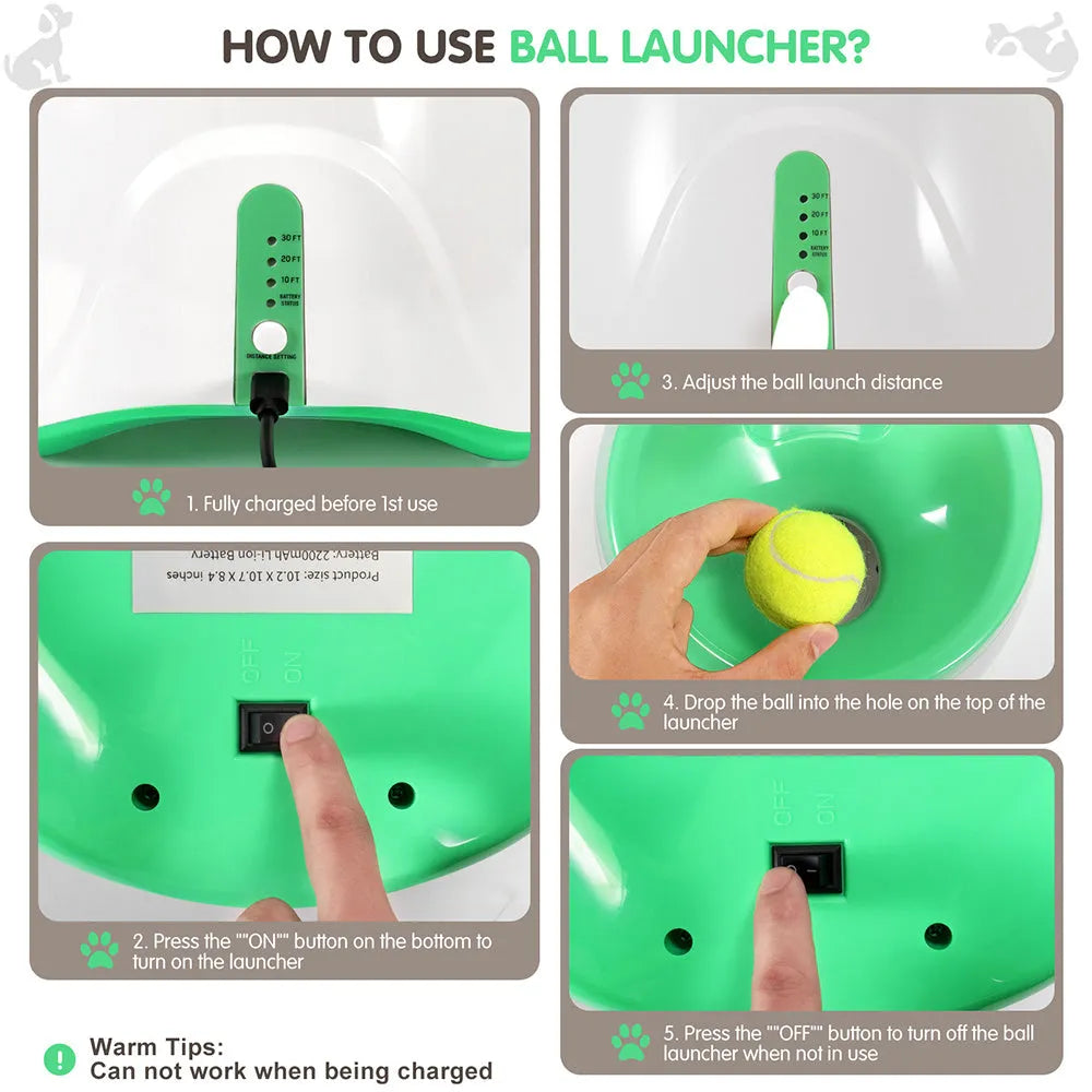Automatic dog ball launcher in green and yellow for outdoor fetch play