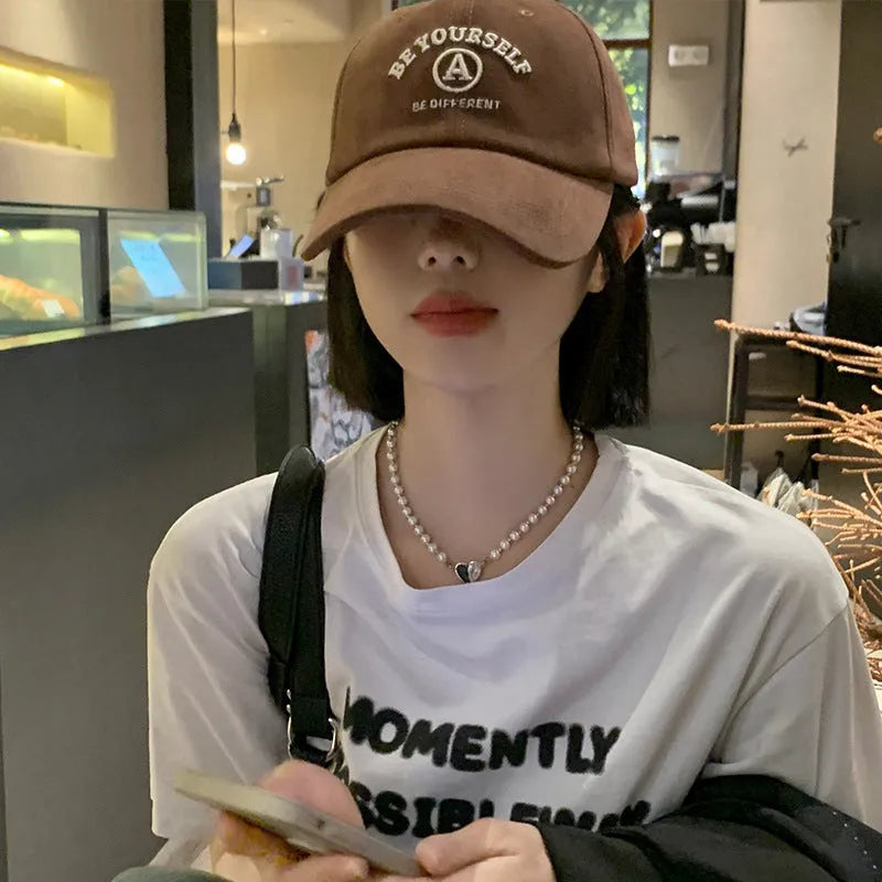 Cotton baseball cap for women embroidered couple face adjustable head circumference sun protection quick drying breathable drop resistant