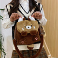 Brown coati plush backpack with polyester lining, 26cm high, 27cm wide and 10cm thick, cartoon soft bag