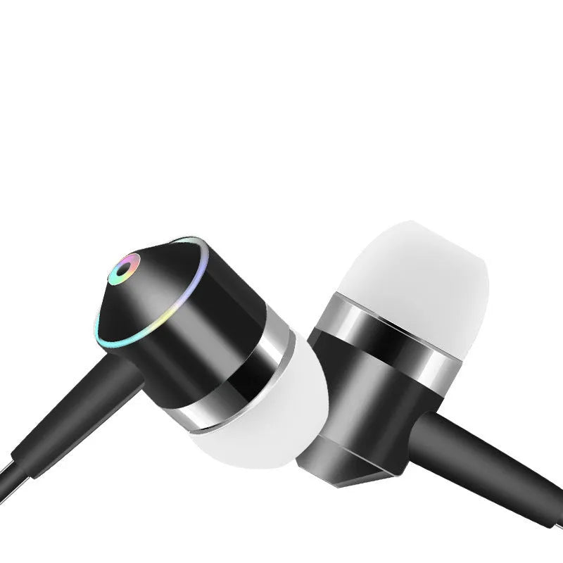 In-ear wired headset with microphone 3.5mm plug silicone earplugs crystal cable 1.2m in black
