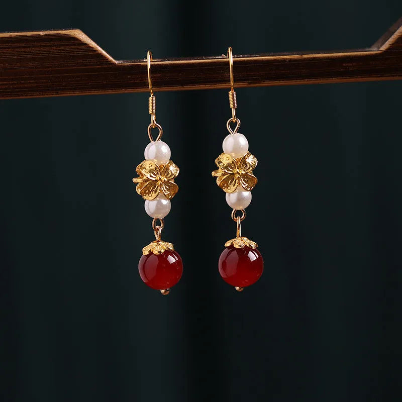 Women's geometric drop earrings with antique retro court styling and electroplated finish
