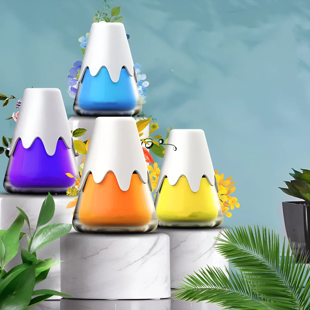 Snow mountain car aroma diffuser with glass construction measuring approximately 9.10 by 6.9 cm