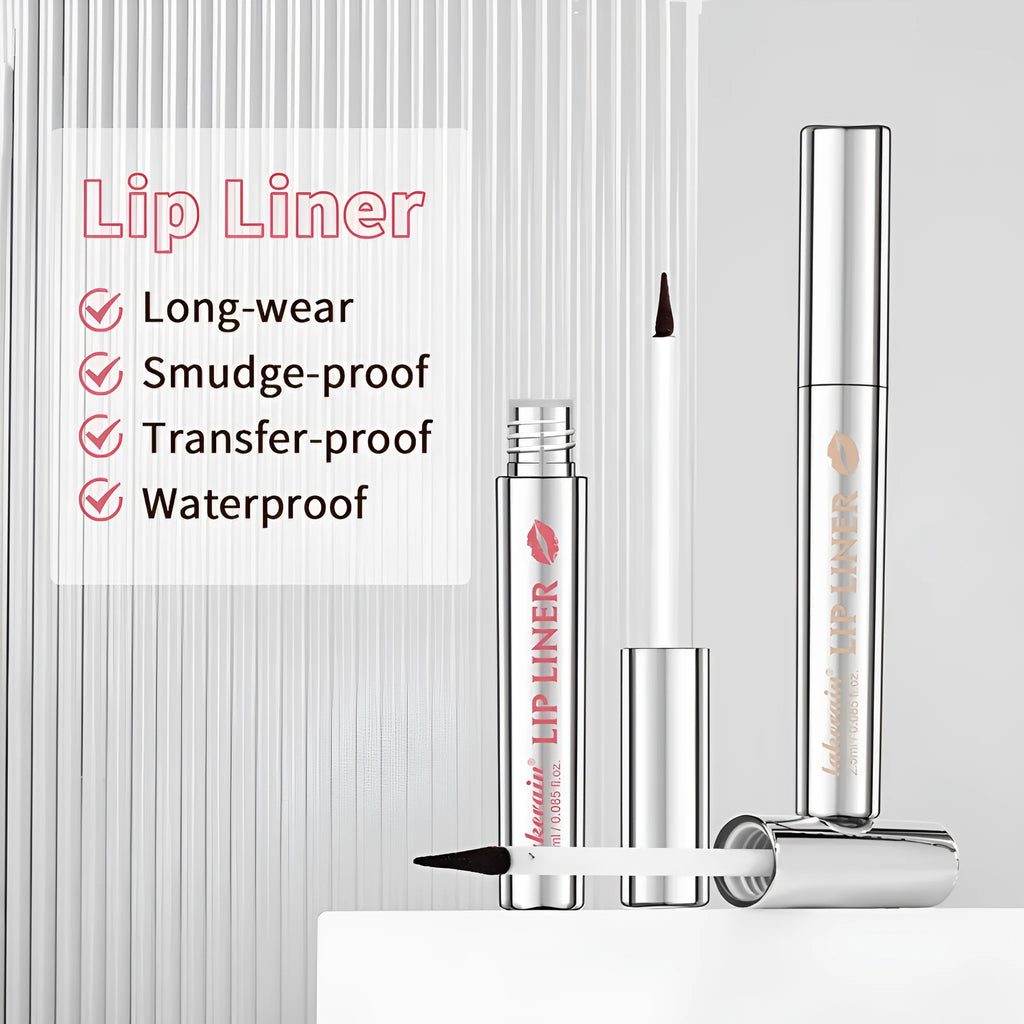 Close-up of a matte finish pointed toe lip liner pencil in a neutral shade on a white background.