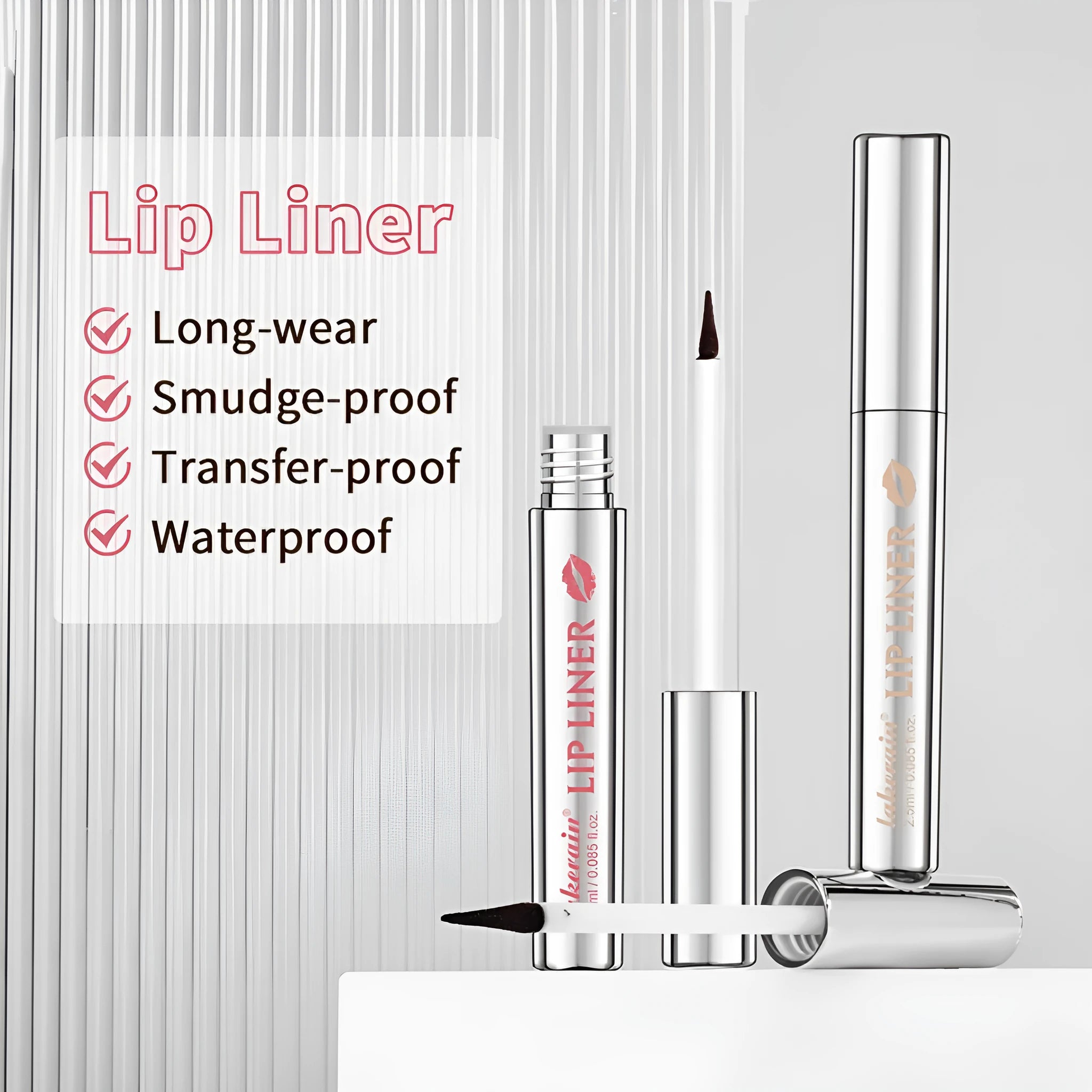 Close-up of a matte finish pointed toe lip liner pencil in a neutral shade on a white background.