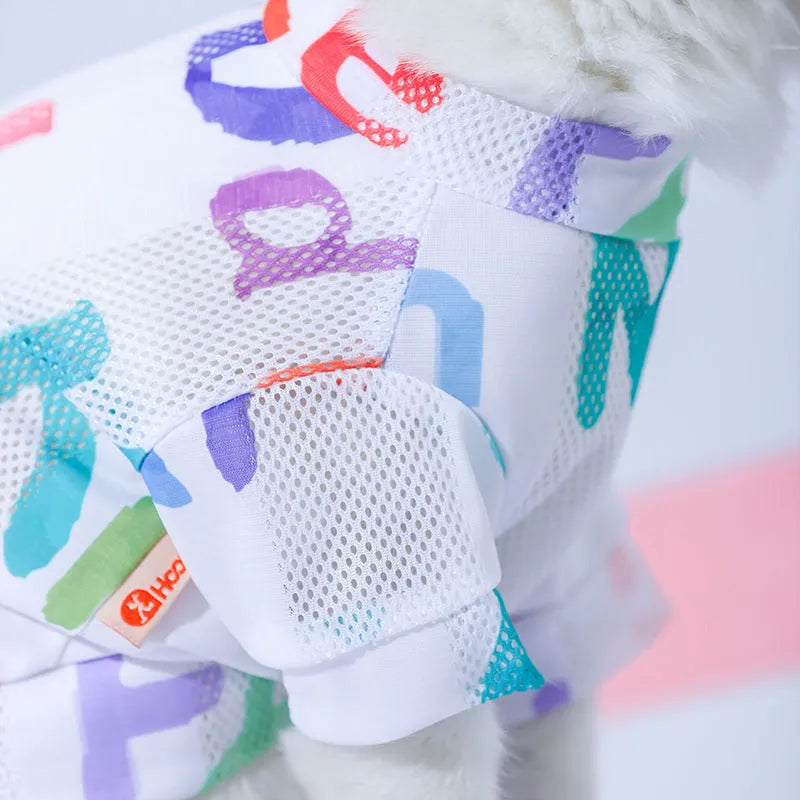 Blue breathable mesh polyester cat vest for small to large cats with anti-hair loss design