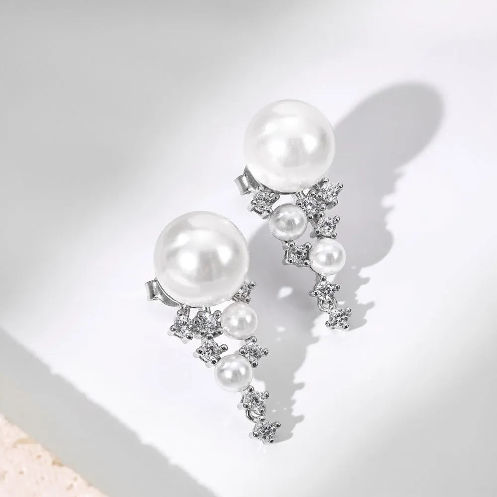 E214 925 silver pearl stud earrings for women with electroplated finish