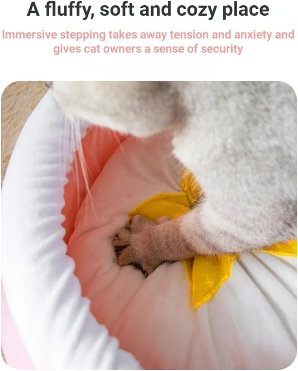 Pink honey pot-shaped soft cat bed with a removable plush pad, for small cats and dogs.