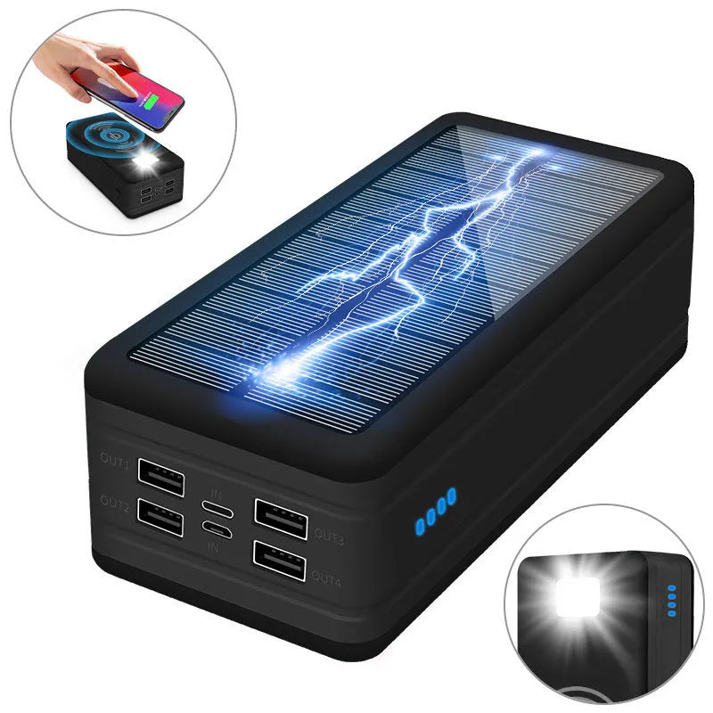 Solar wireless power bank showing multiple colour options and capacity selections