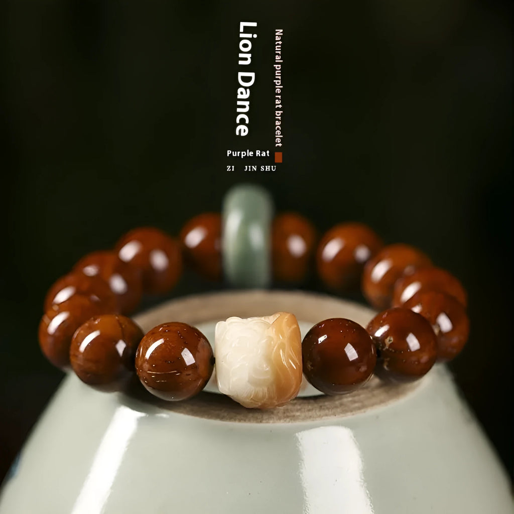 Hand-woven Buddhist prayer bracelet with 13mm round beads in ivory nut, bodhi, or sandalwood lion style