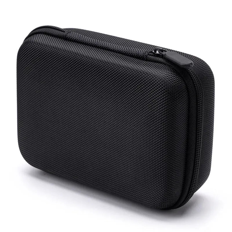 Grey composite material data cable storage bag with rope handle, 17x12x7cm, for organising cables and accessories