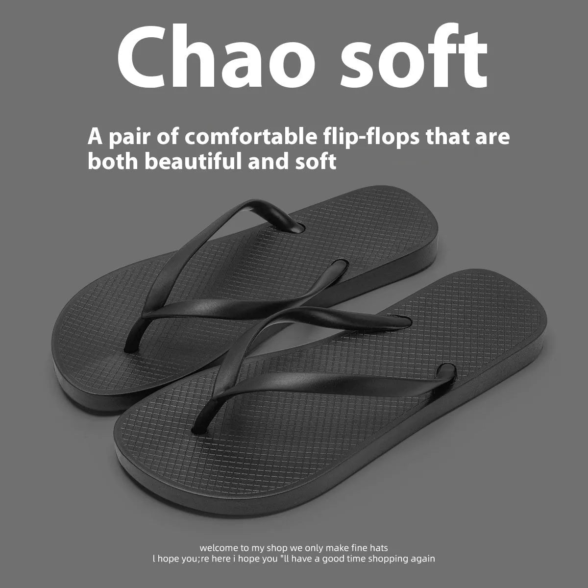 Flat casual slippers with plastic upper and non-slip PVC sole in orange, purple, black, and white colours.