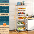 Black six-tier free-standing foldable kitchen storage trolley with metal frame