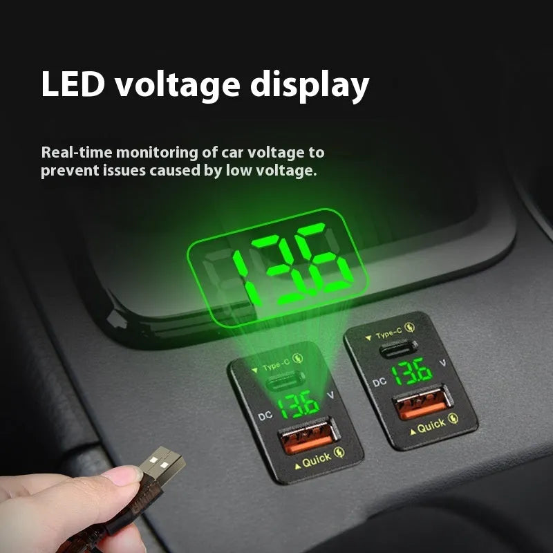 48W QC3.0 car charger with LED, 12V/24V input, available in blue, green or red, sizes 33x23mm or 40x22mm, CE ROHS certified.