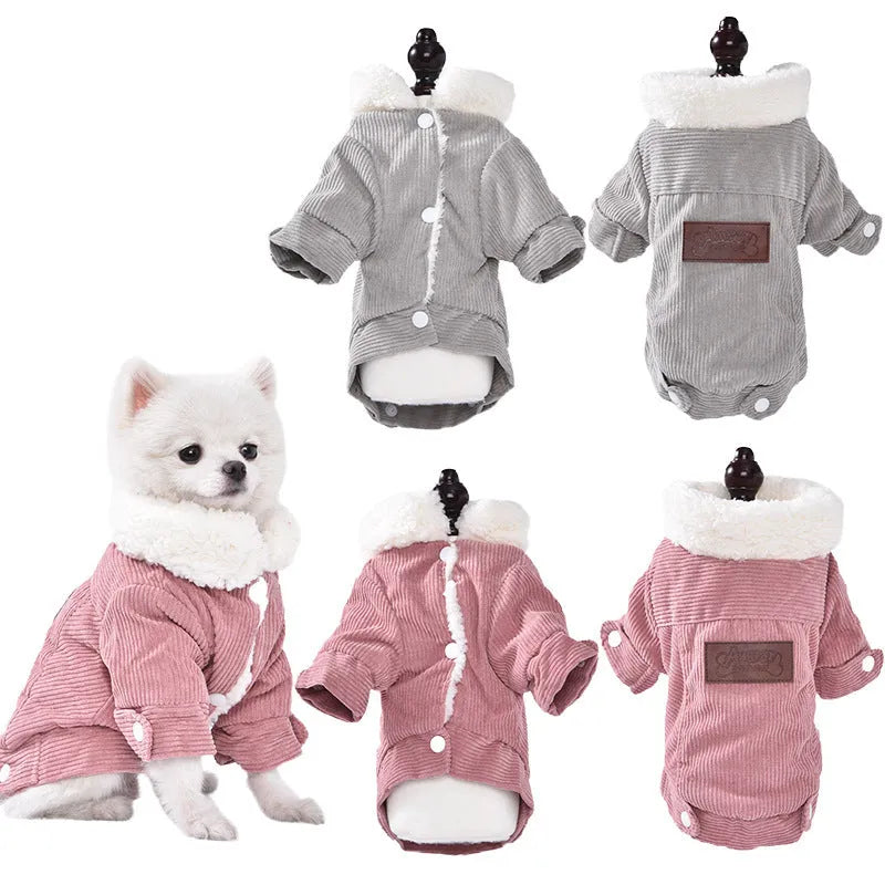 Lambswool grey fleece lined dog vest for winter warmth shown on a small dog.