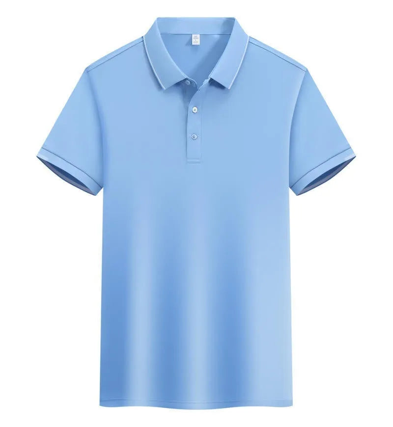 Men's cotton blend short sleeve polo shirt in loose fit with single-side colour collar lapel