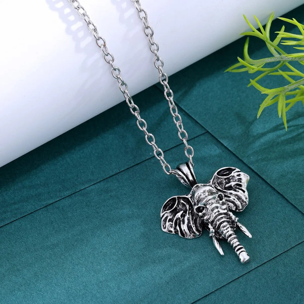 Elephant god pendant necklace in silver and black with stainless steel chain