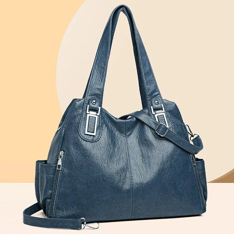 Soft PU leather women's tote bag in a square-vertical shape with a single shoulder strap.