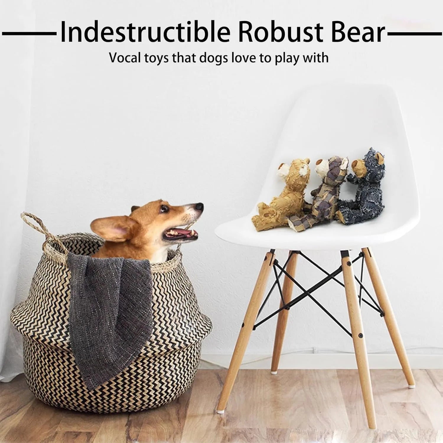 Indestructible robust bear dog toy for heavy chewers, dark purple, with built-in squeaker for interactive play
