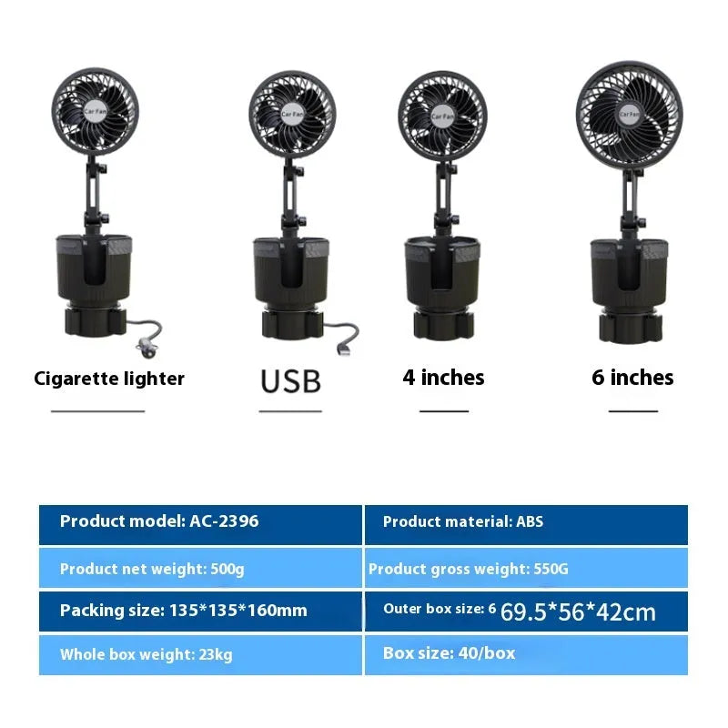 Car cup holder cooling fan with ABS plastic housing in vehicle cup holder