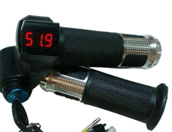 Electric vehicle handlebar control unit in blue, red, silver, and yellow colour options with 5-core wiring