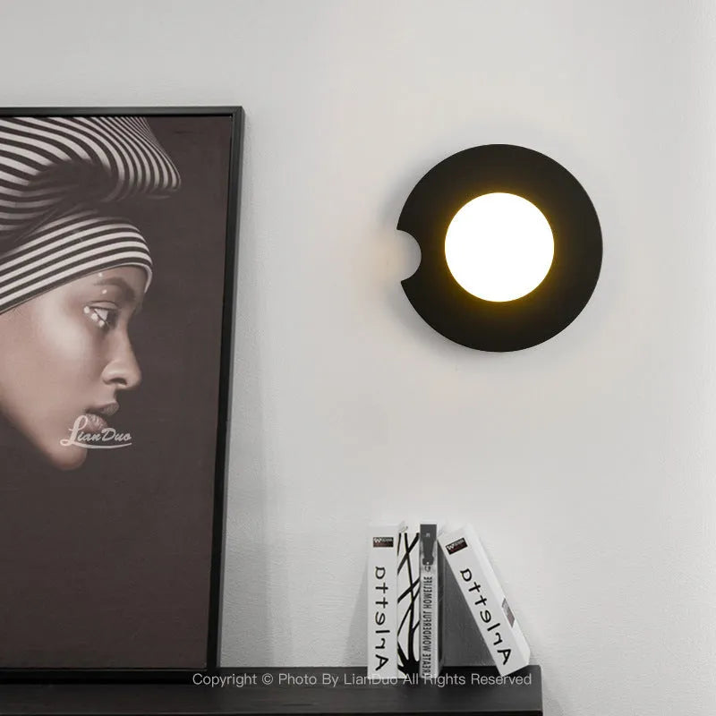 Wall lamp with glass shade for bedroom bedside and background wall decoration, available in black or gold, 220V, 7W light options.