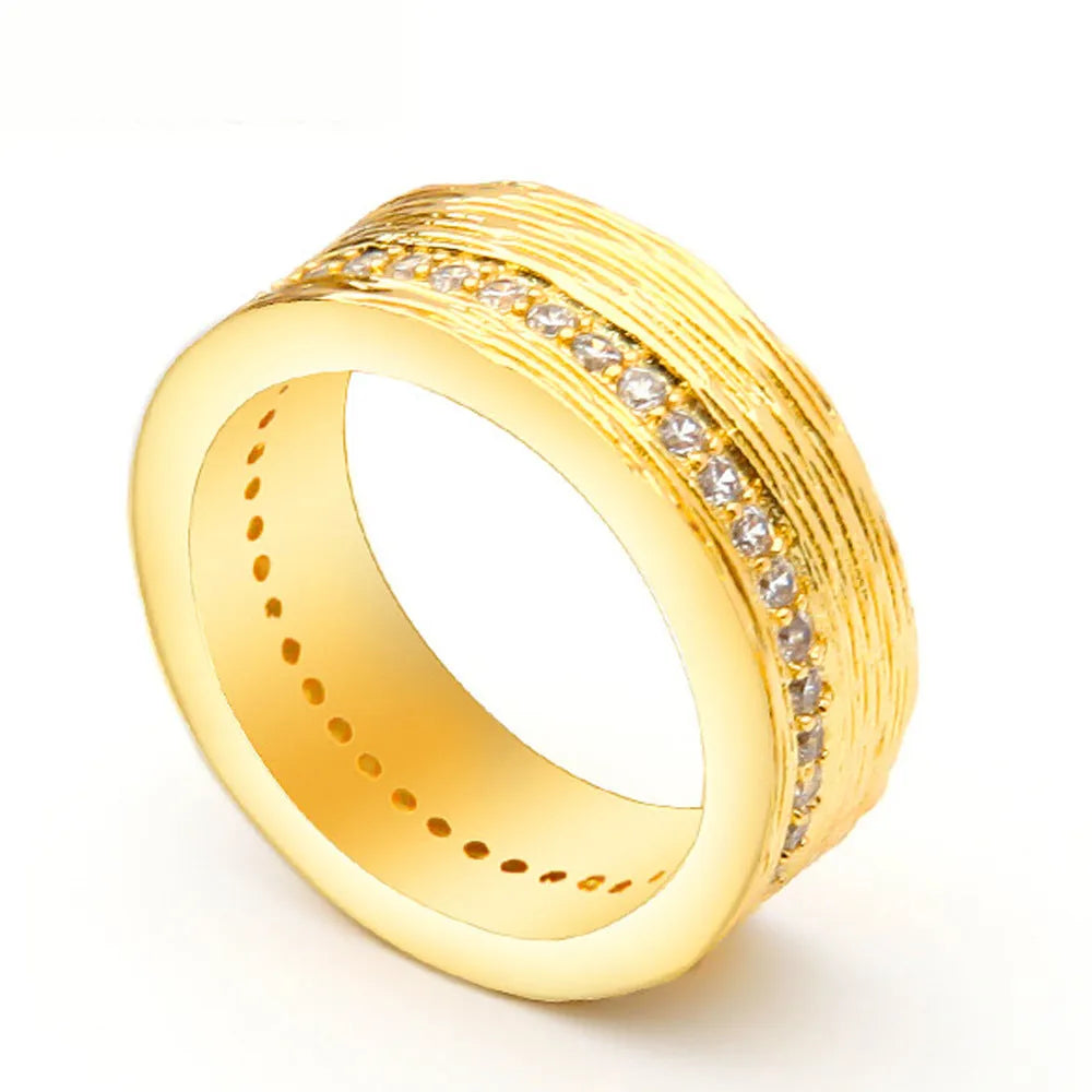 Gold geometric zircon ring on copper base in women's sizes 6, 7, and 8