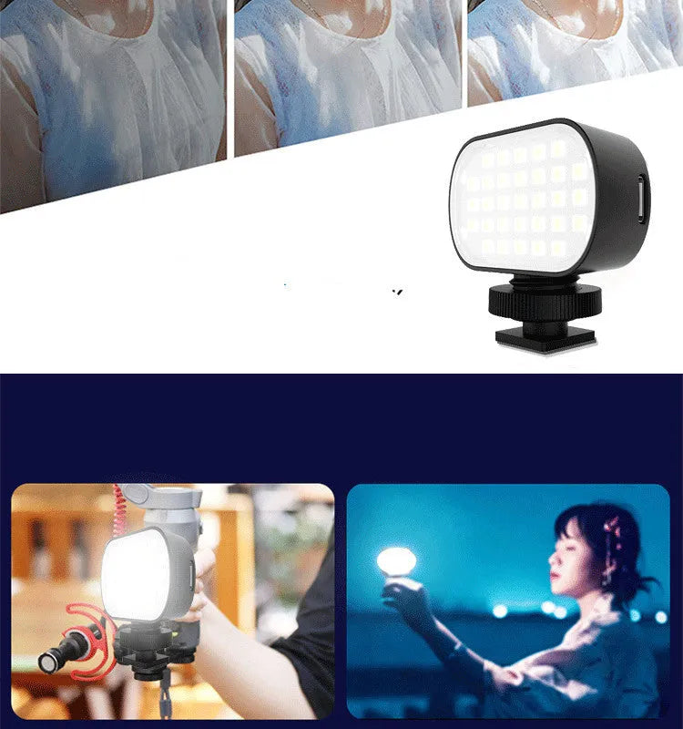 ST-30 black mobile phone fill light with adjustable brightness and six colour palettes for photography