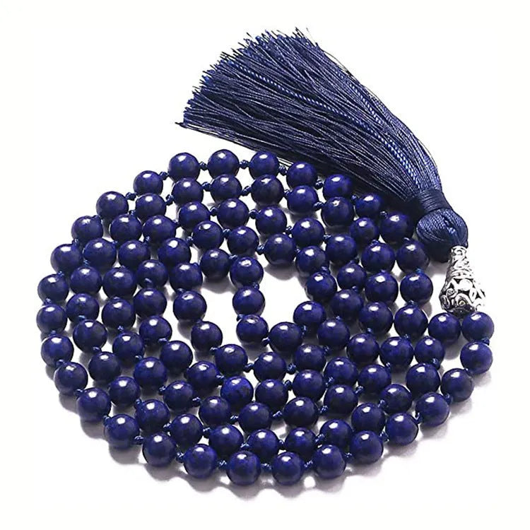 Geometric agate tassel necklace with colourful stone beads on adjustable 95-100cm chain