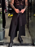 Men's casual strappy solid colour wide-leg ankle-length polyester pants in black