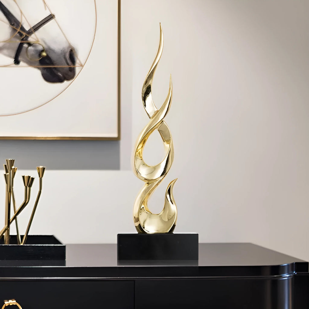 Modern resin festival decoration in gold finish with handmade craft elements
