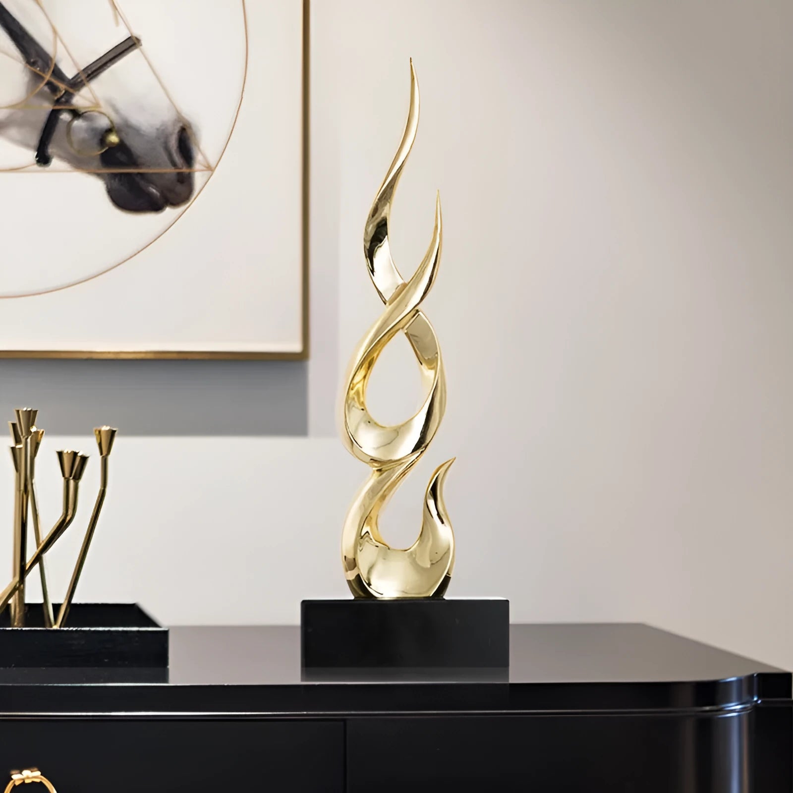 Modern resin festival decoration in gold finish with handmade craft elements
