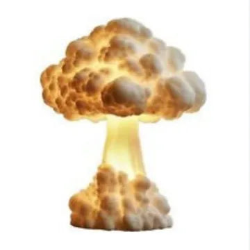Modern atomic mushroom cloud shaped USB table lamp on a dark surface.