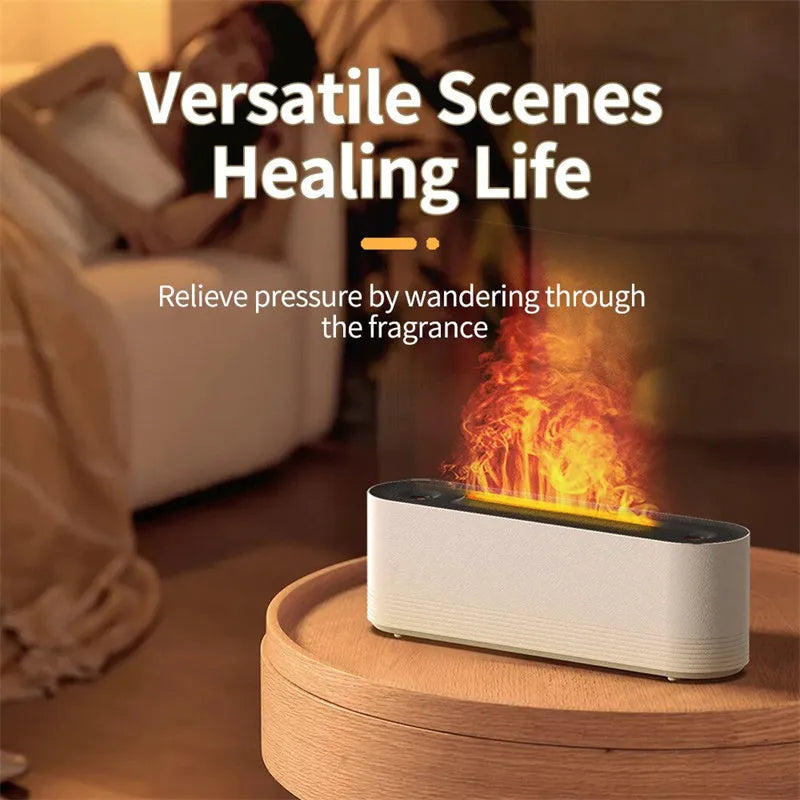 Flame air humidifier aroma diffuser with seven colour LED lights and water mist output