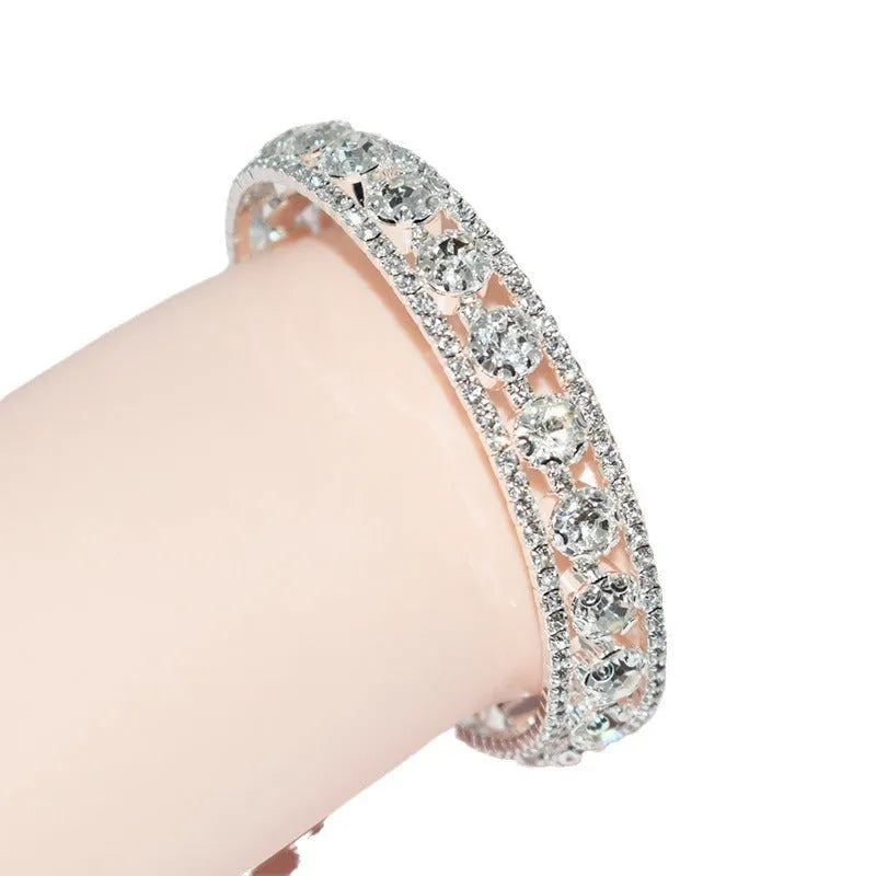 Full rhinestone wrapped open bracelet for women in silver gold rose gold electroplated finish