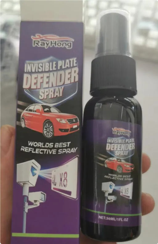 Invisible license plate spray clear coat 30ml PET bottle with label and spray nozzle on a white background