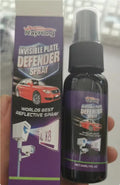 Invisible license plate spray clear coat 30ml PET bottle with label and spray nozzle on a white background