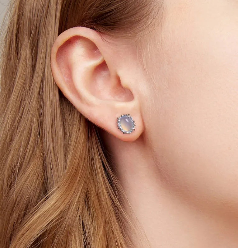 Women's 925 sterling silver magic stone stud earrings geometric ellipse French retro style