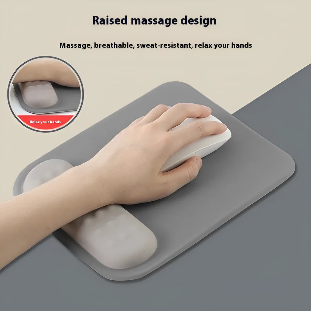 Ergonomic mouse pad with wrist rest in cloth silicone material showing 240x220mm dimensions