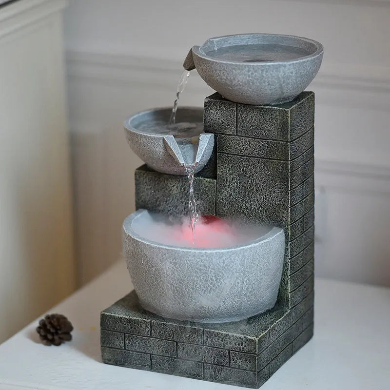 Desktop fountain humidifier hand painted resin light grey 43cm tall 220V US