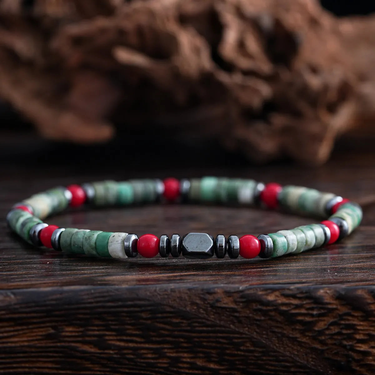 Bohemian cylindrical natural stone beads string bracelet, hand-woven semi-precious stone fashion ornament for men