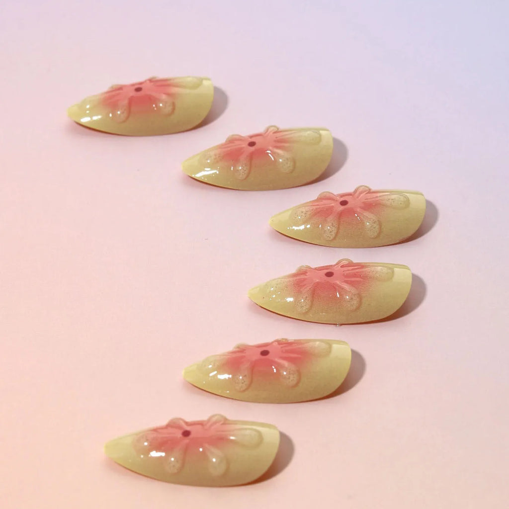 Cartoon 3D flower design detachable fake nails set with plastic armour pieces and jelly glue