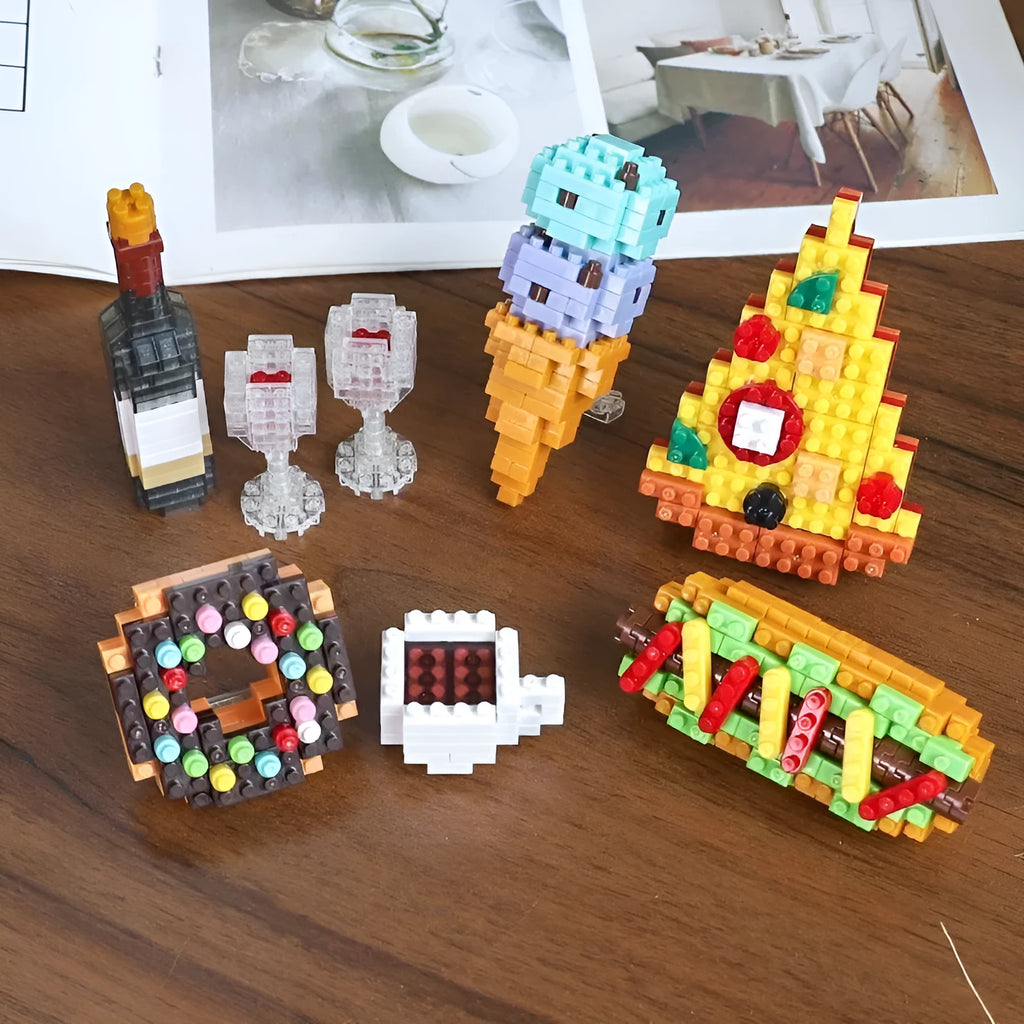 Small particle plastic building block toy set in a colour box for teenagers aged 7 to 14
