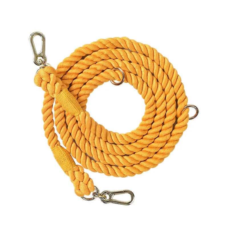 Woven rainbow double-ended dog lead with hand-held rope section in multiple colour options